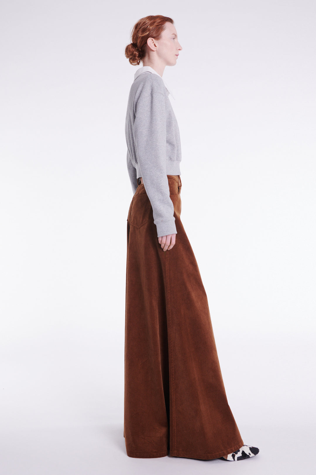 Cord Wide Leg Jean Trousers Tan
