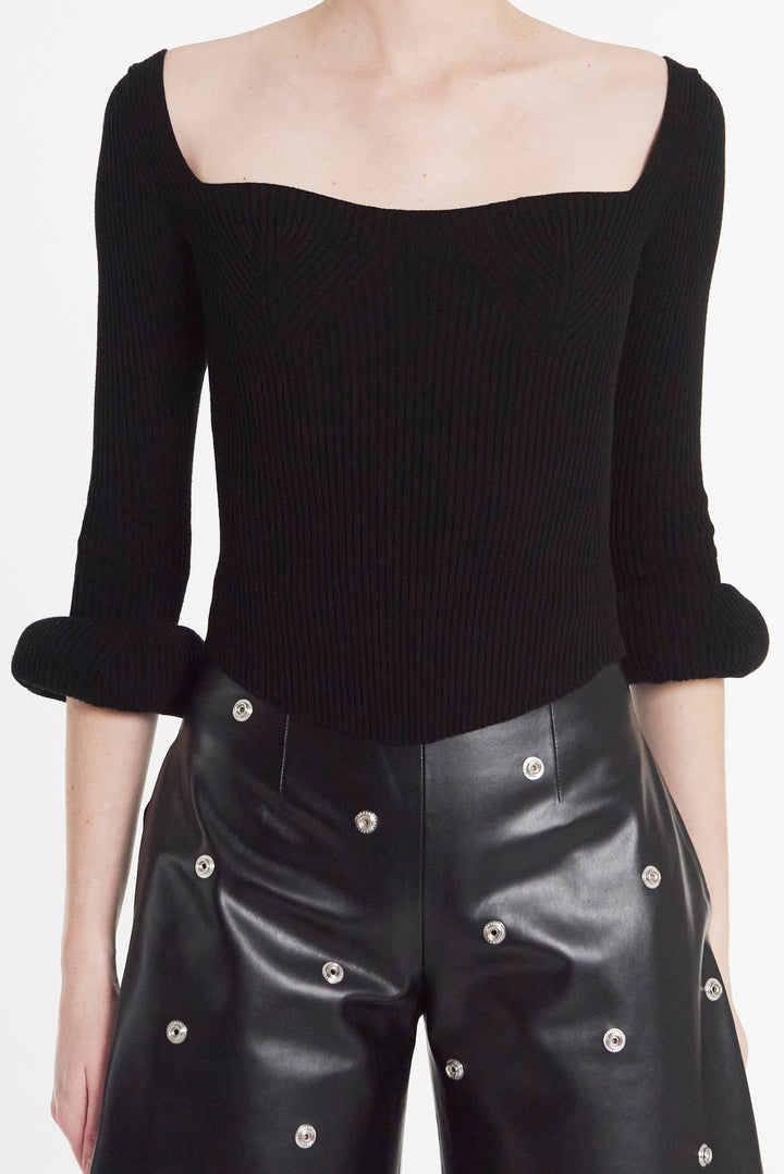 Knit Top With Square Decollete And Doughnut Sleeves Black