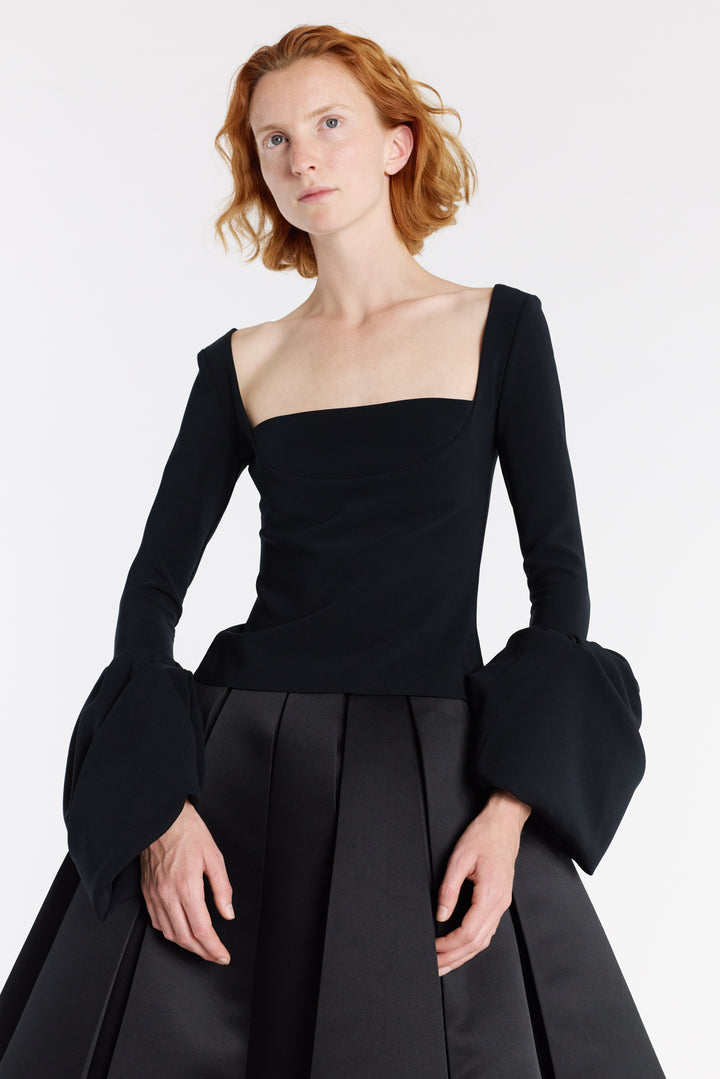 Top With Square Decollete And Puff Cuffs Black