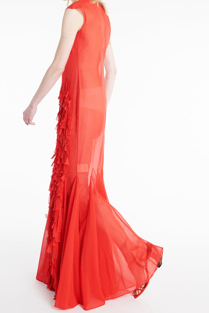 Organza Godet Dress Red