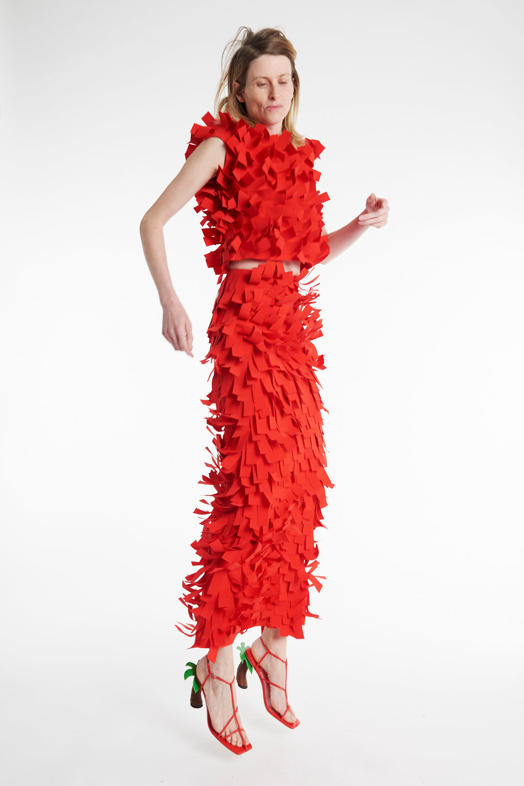 Top With Rectangle Detail Red