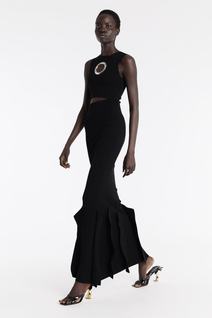 Knit Dress With Hem Panel Detail Black