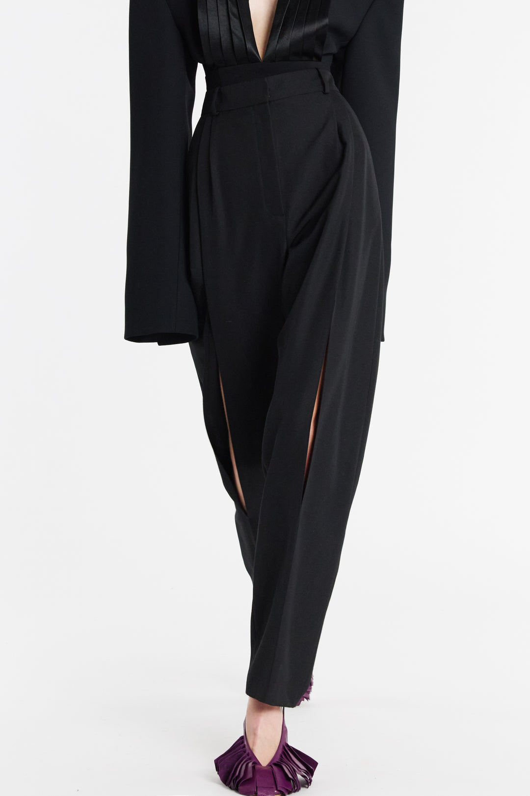 Trousers With Vertical Knee Slits Black