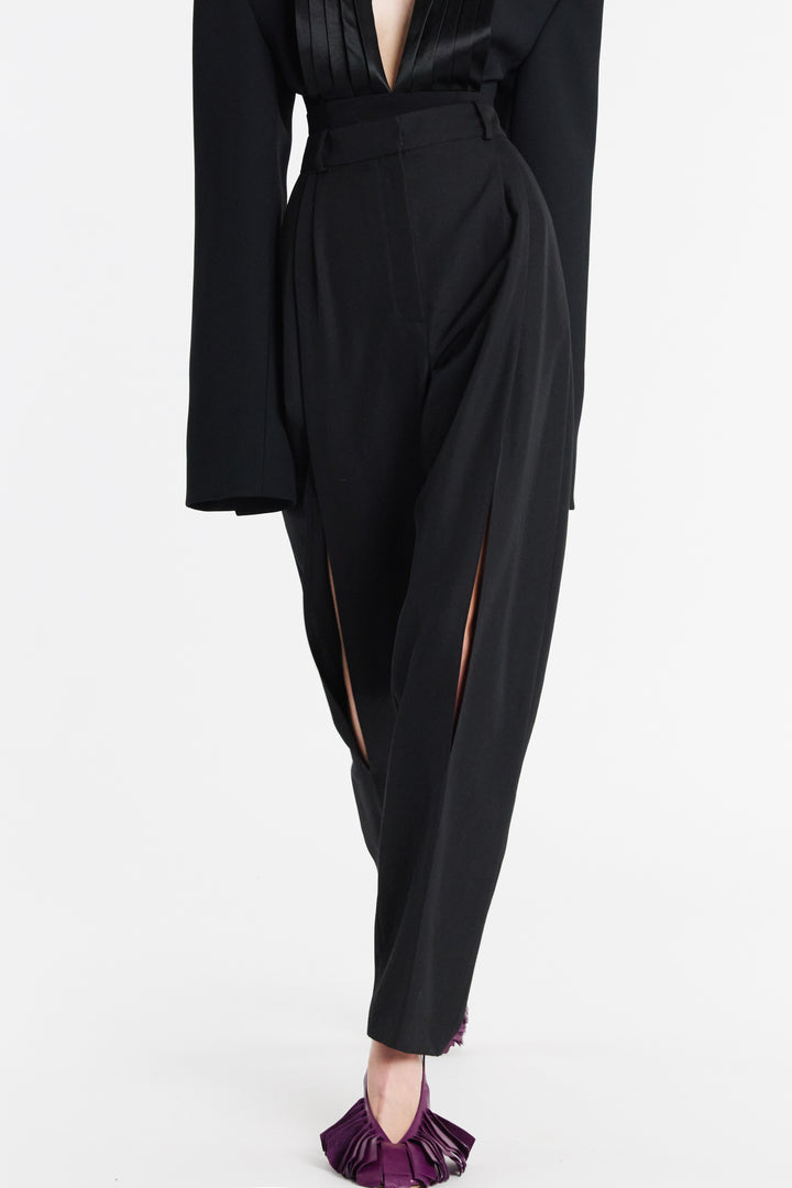Trousers With Vertical Knee Slits Black