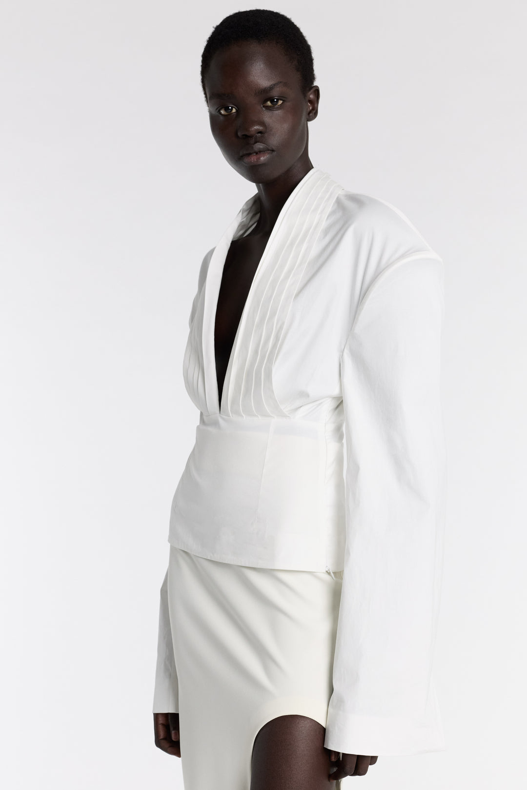 Cummerbund Collar Tuxedo Top White