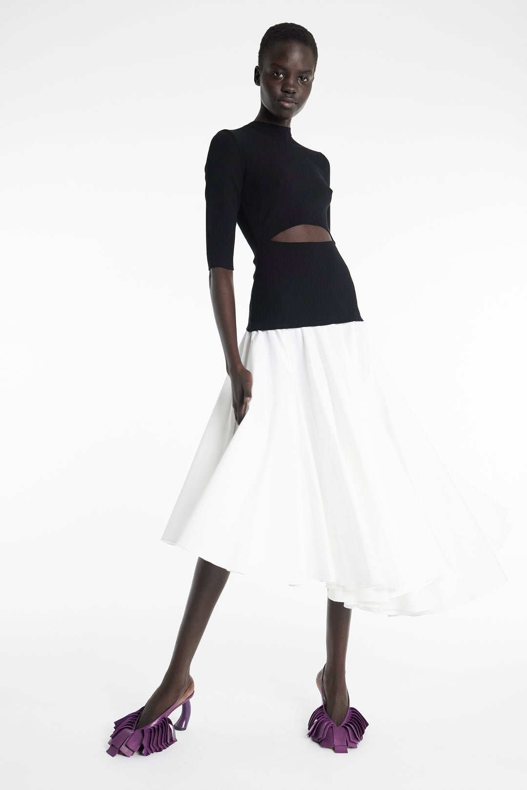 Knit Top Dress Black White