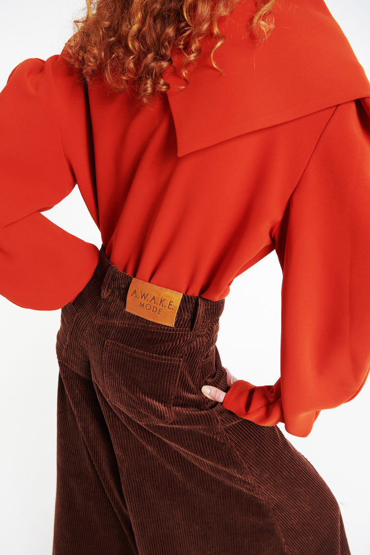 Draped Collar Top Terracotta