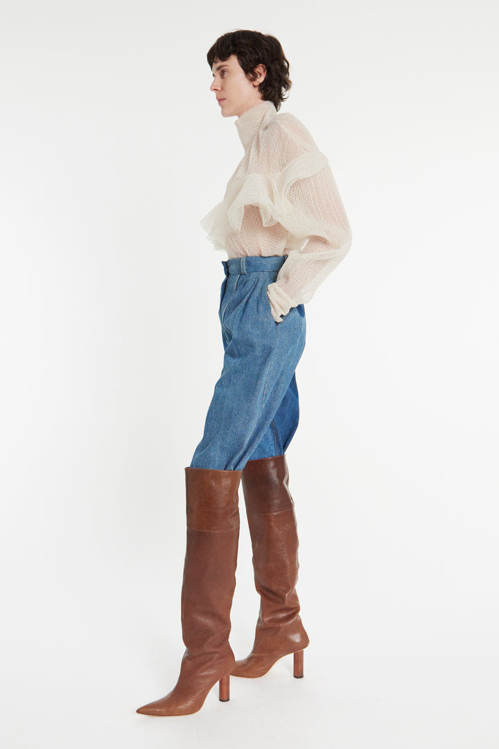 Double Layered Tulle Top With Chest Frill Detail Ivory