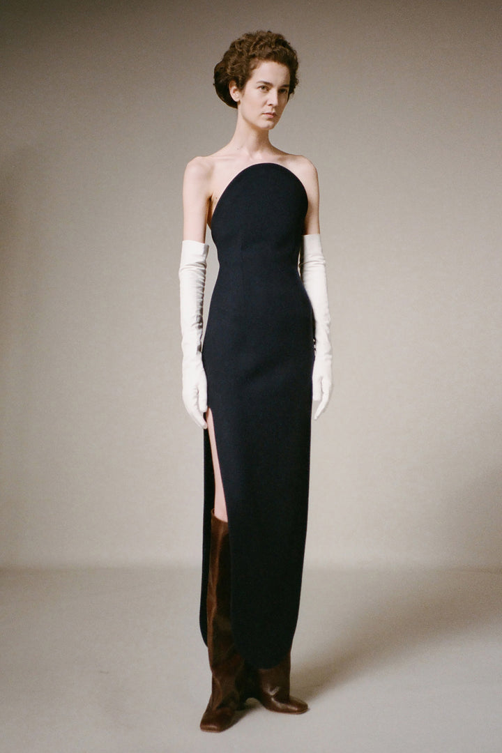 Strapless Dress With Rounded Bustline And Hem Black Ivory