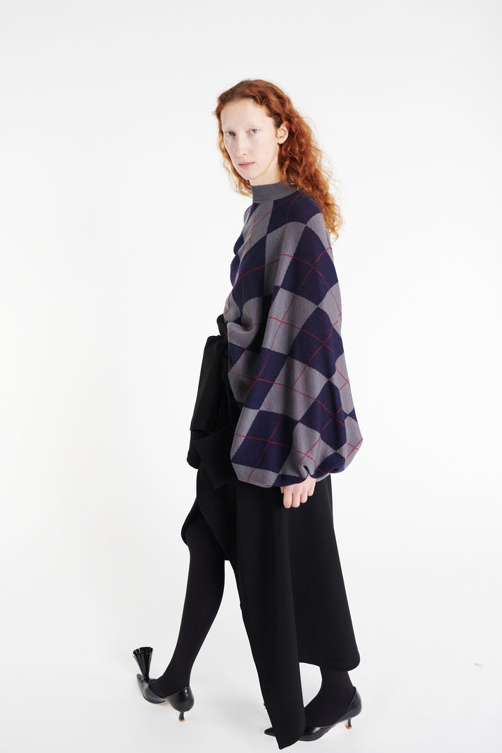 Argyle Knitted Top Navy Grey