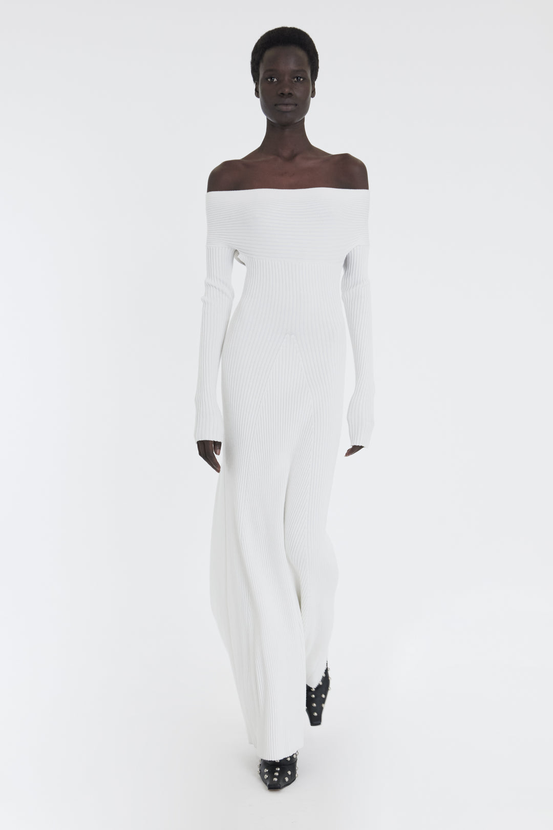 Knit Maxi Off Shoulder Dress Ivory