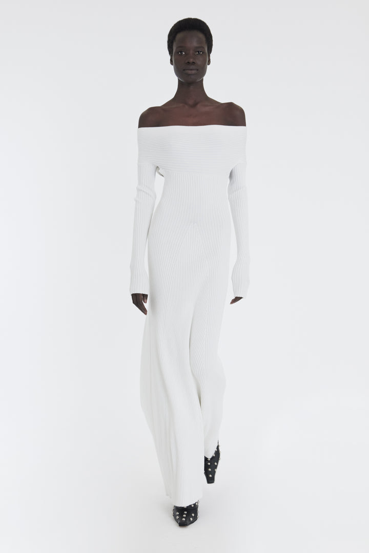 Knit Maxi Off Shoulder Dress Ivory