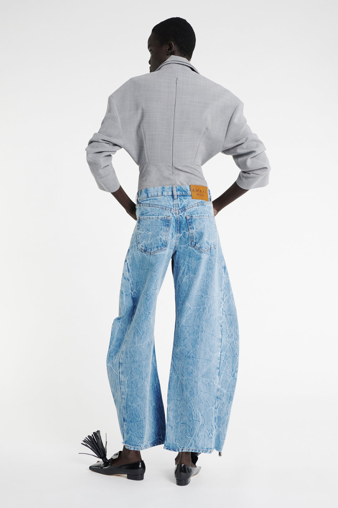 Tailored Bodysuit With Shirt Collar Insert Grey Melange