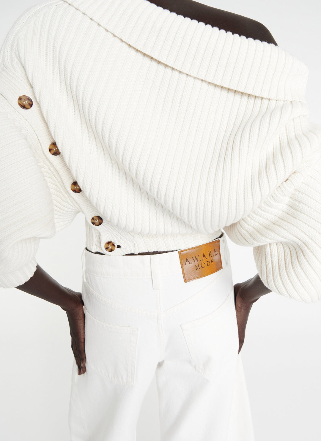Heavy Rib Sweater With Buttons Ivory