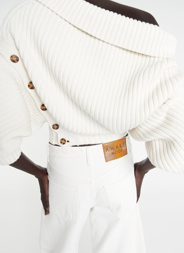 Heavy Rib Sweater With Buttons Ivory