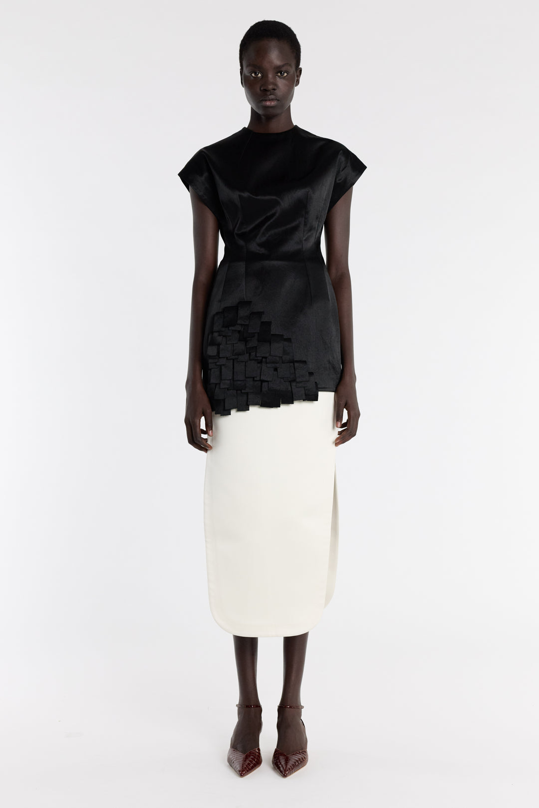 Satin Top With Rectangle Detail Black