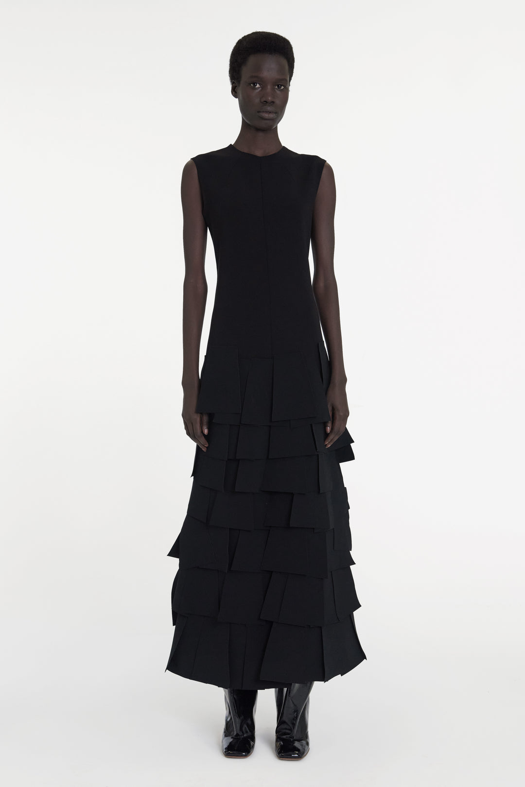 Sleeveless Dress With Laser Cut Elements Black