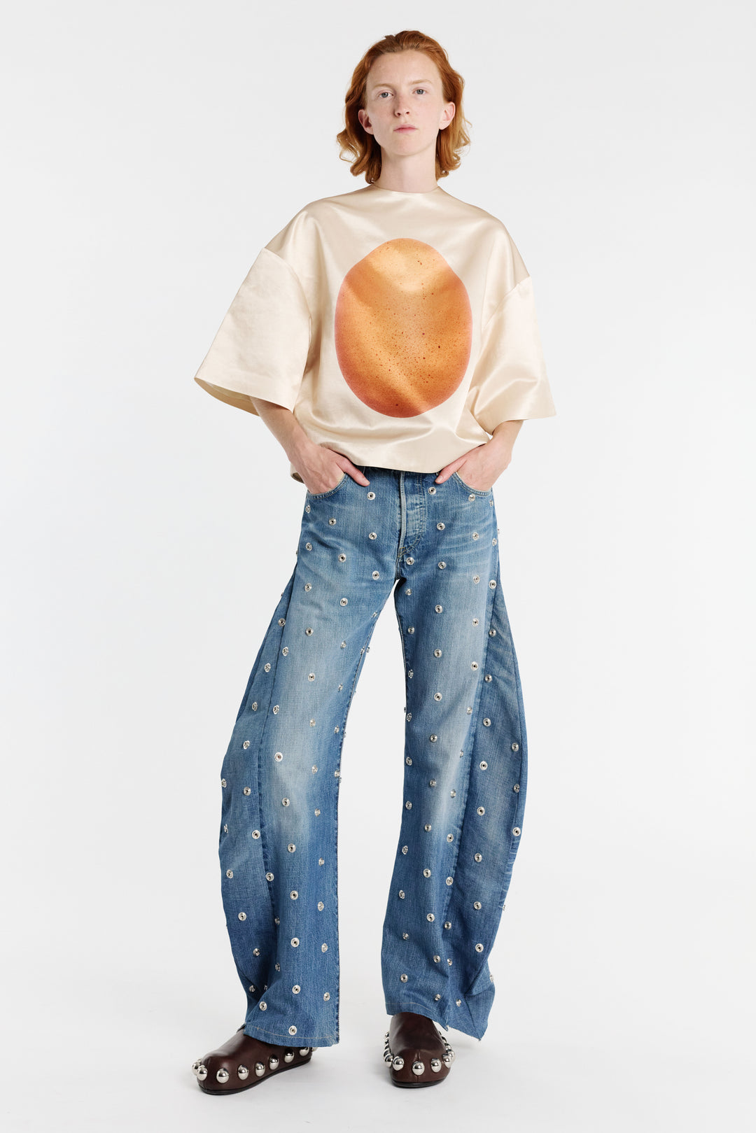 Boiled Egg Satin Top Peach