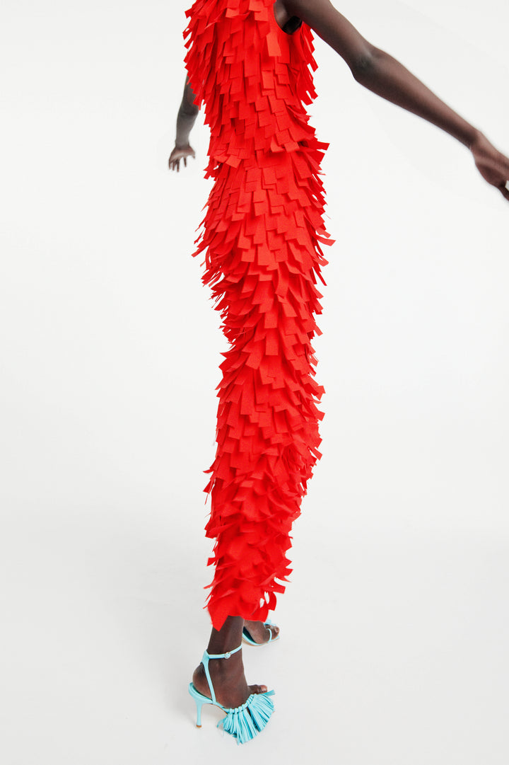 Multi Rectangle Skirt Red