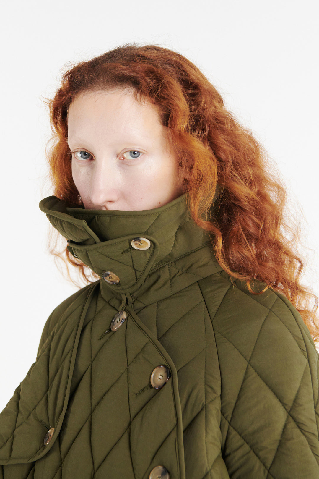 Long Quilted Trench Dark Khaki Green