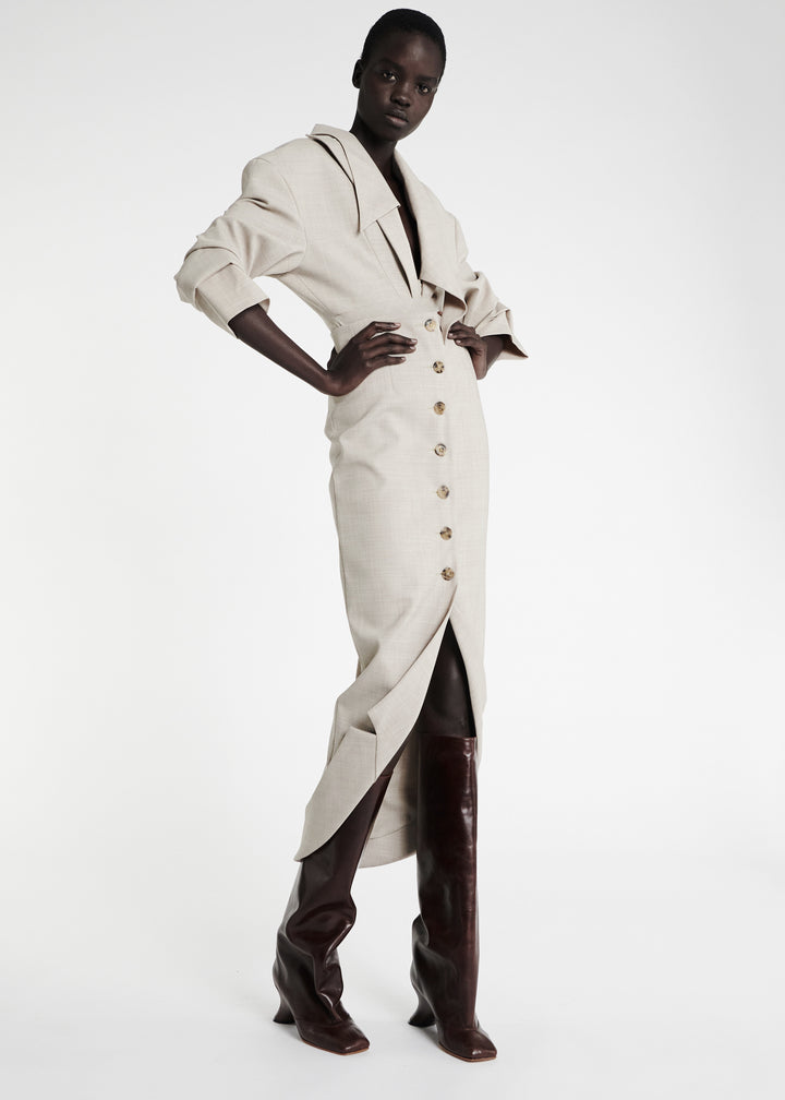 Tailored Skirt With Jacket Collar At Hem Beige Melange