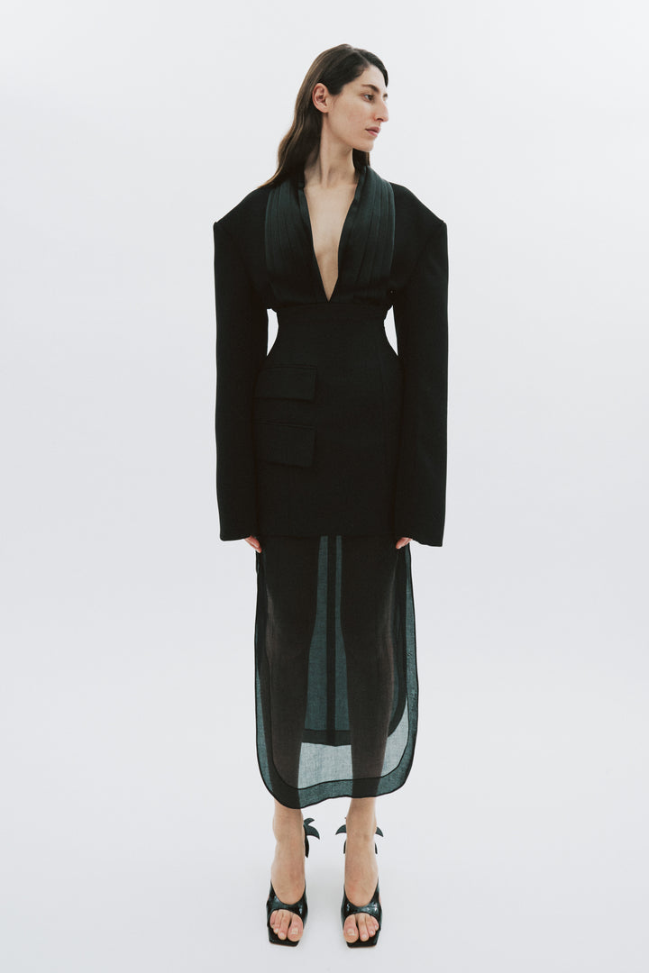 Basque Skirt With Organza Layer Black