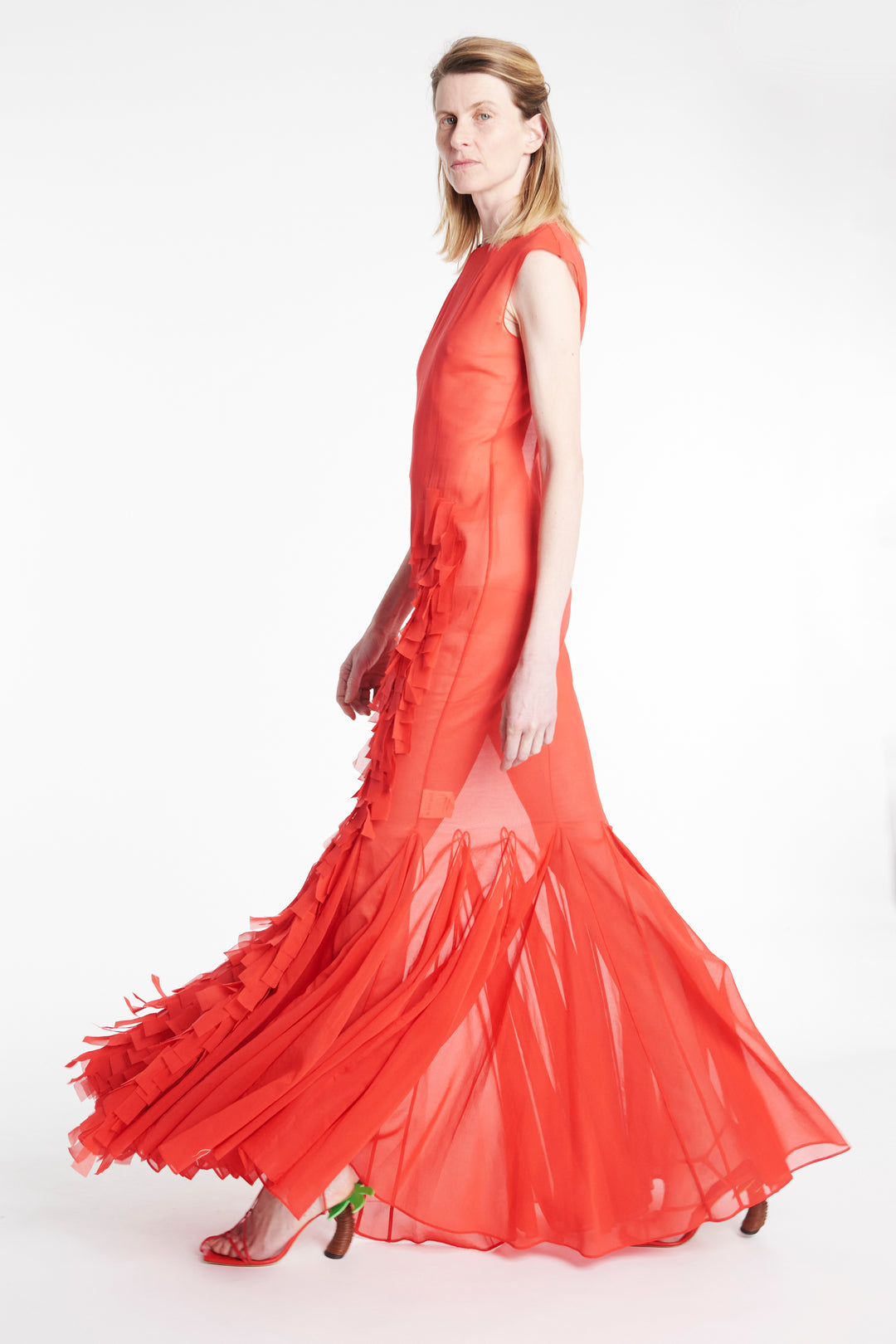 Organza Godet Dress Red
