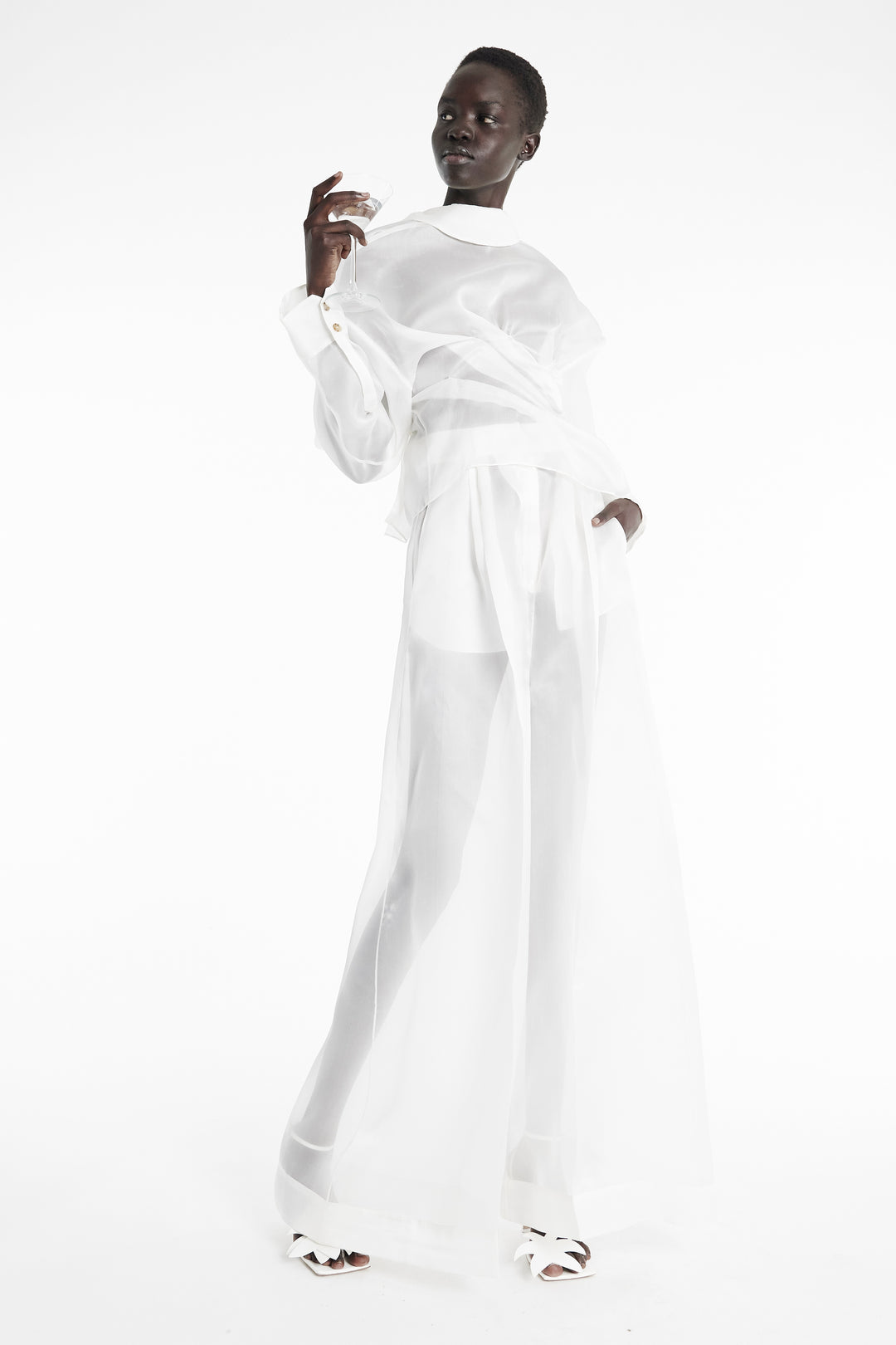 Organza Wide Leg Pants White