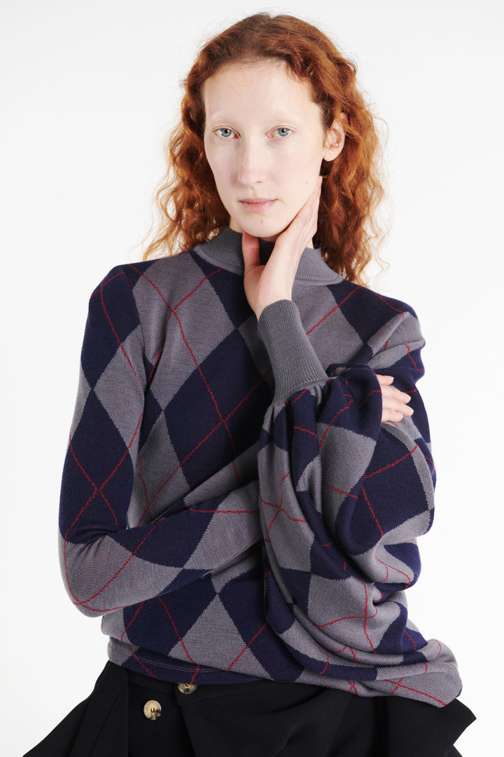 Argyle Knitted Top Navy Grey