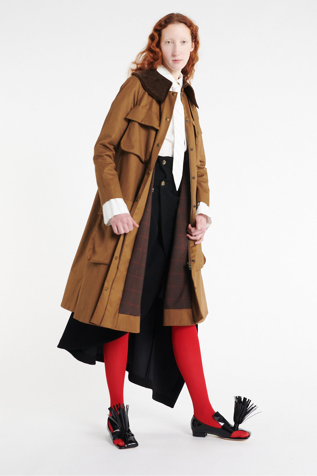 Long Flared Trench With Pockets Khaki Brown