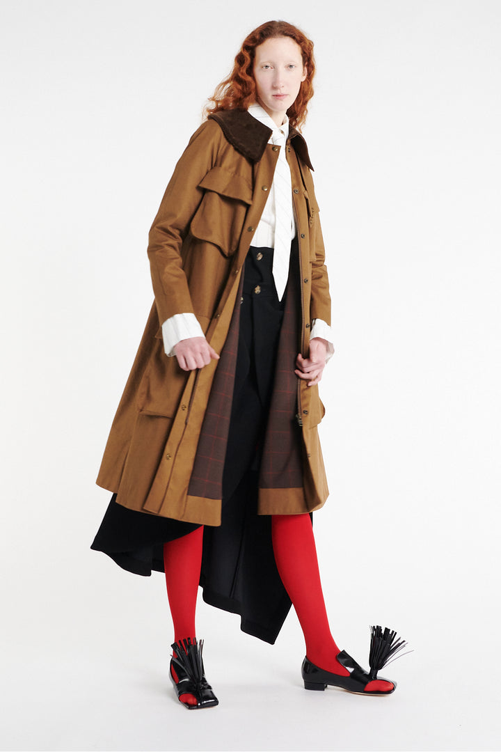 Long Flared Trench With Pockets Khaki Brown