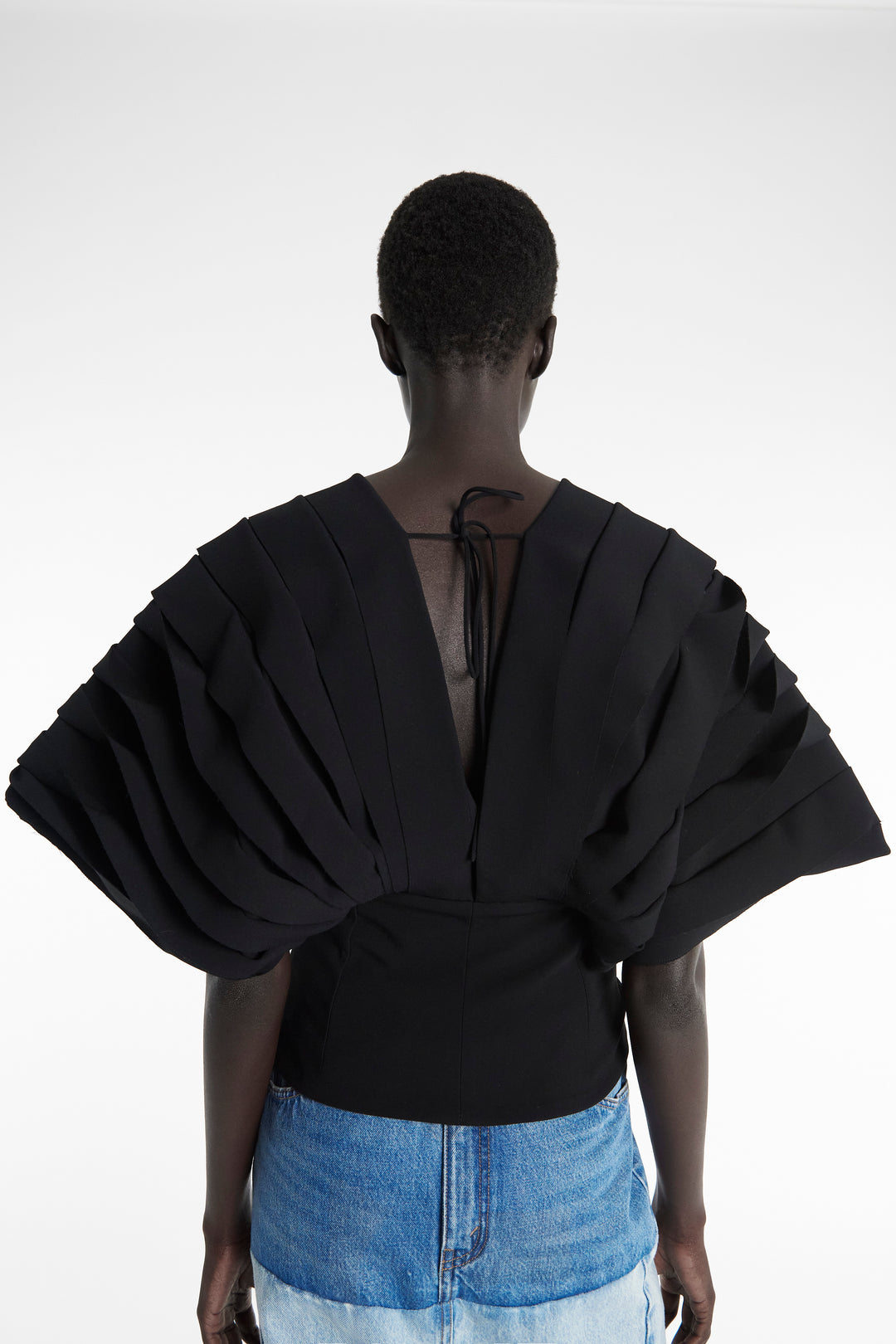Multi Panel Deep V-Neck Top Black