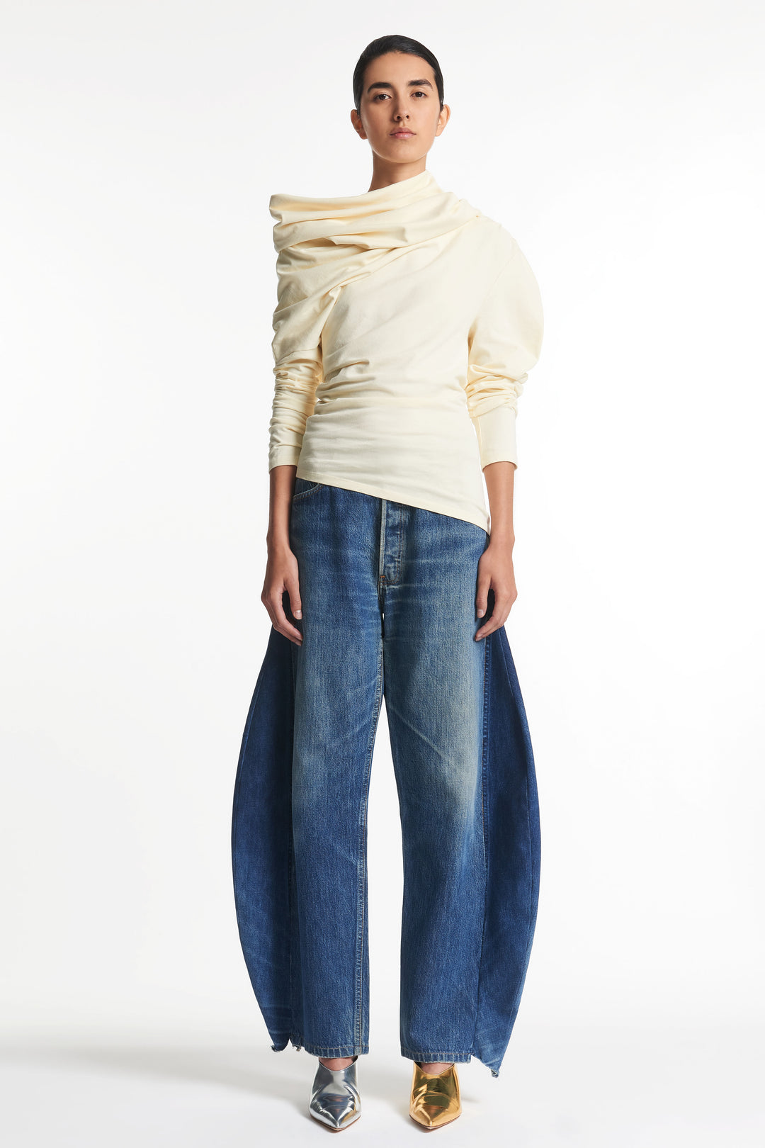 Upcycled Jeans With Curved Side Inserts Blue Denim