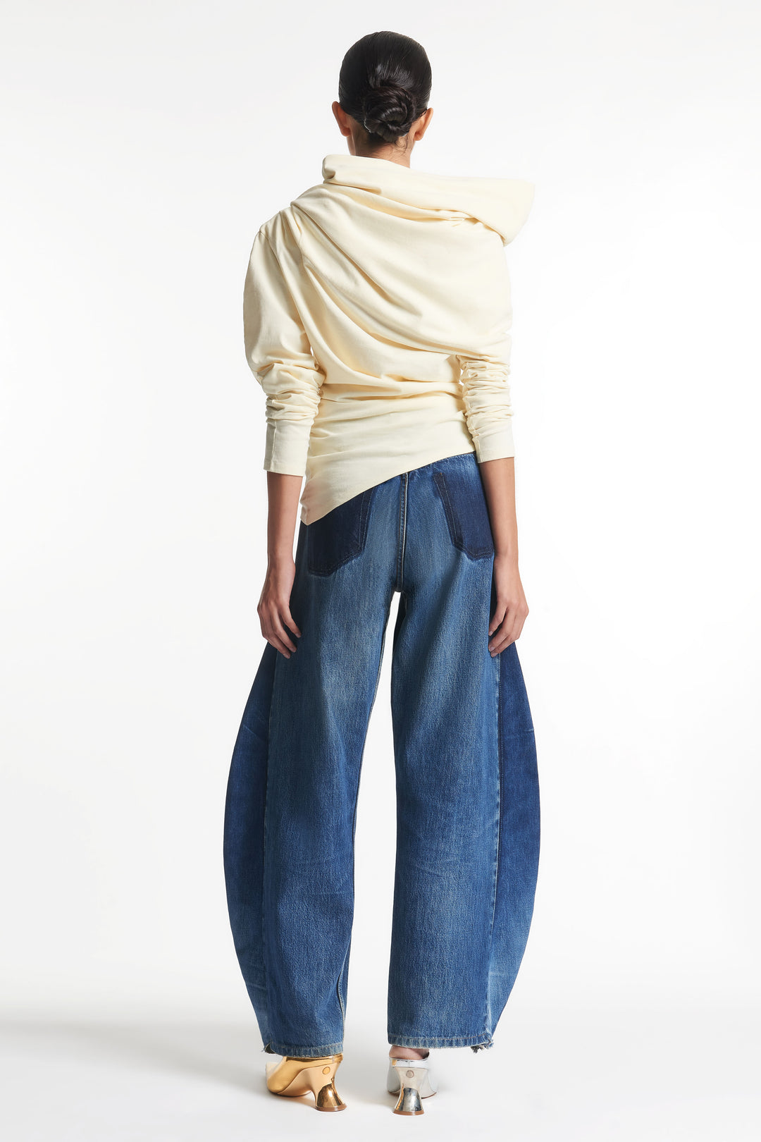 Upcycled Jeans With Curved Side Inserts Blue Denim