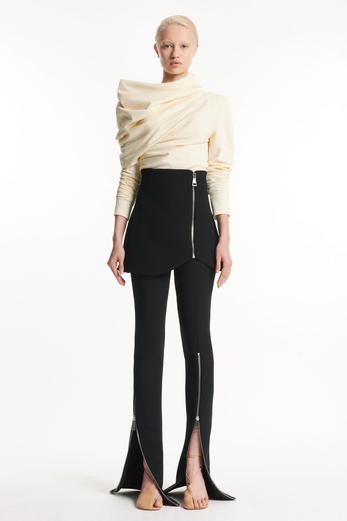 Basque Trousers With Zips No Pockets Black | Luxury Womenswear