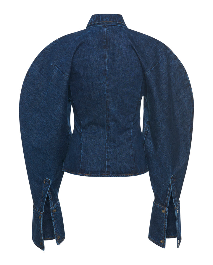 Puff Sleeve Shirt Mid Blue Wash