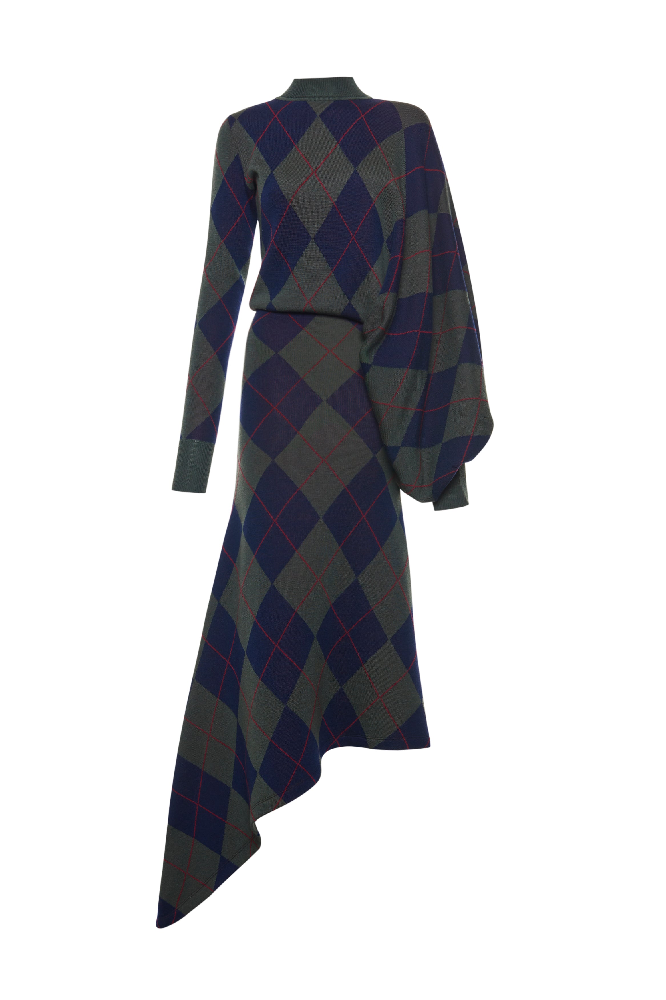 Argyle Knitted Dress Navy Green | Luxury Womenswear | A.W.A.K.E