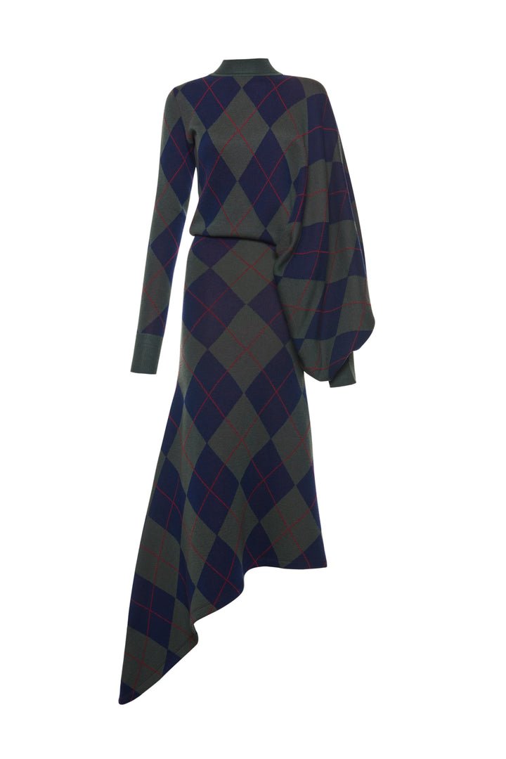 Argyle Knitted Dress Navy Green
