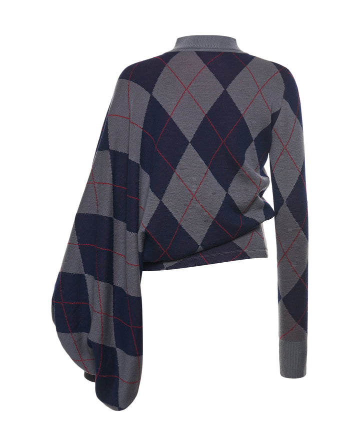 Argyle Knitted Top Navy Grey