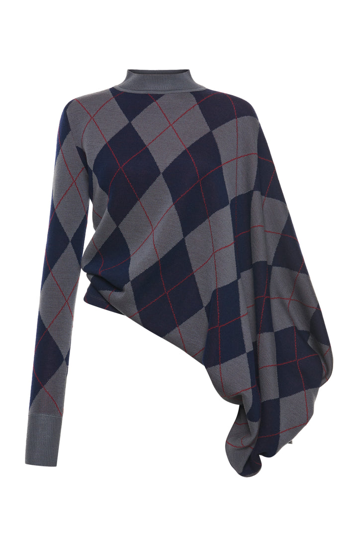 Argyle Knitted Top Navy Grey