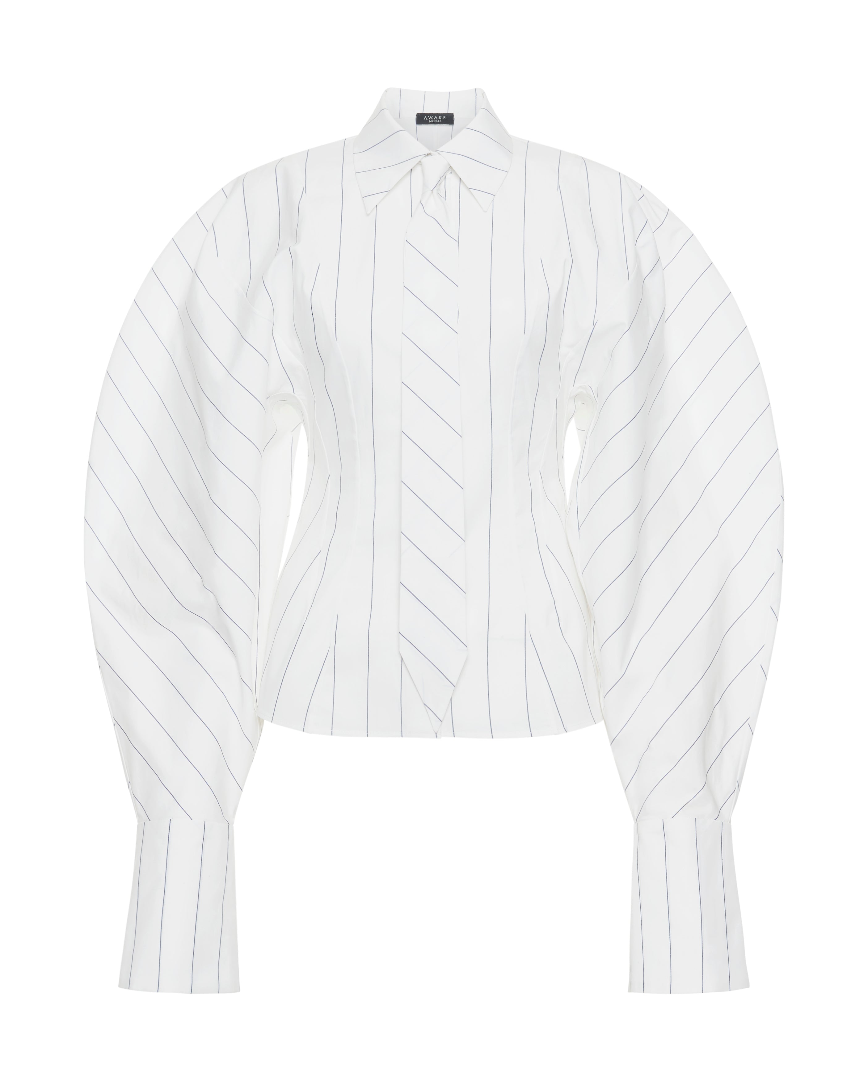 Puff Sleeve Shirt White Stripe | Luxury Womenswear | A.W.A.K.E