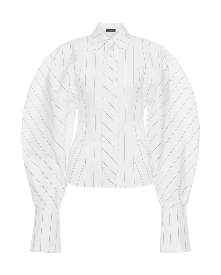 Puff Sleeve Shirt White Stripe