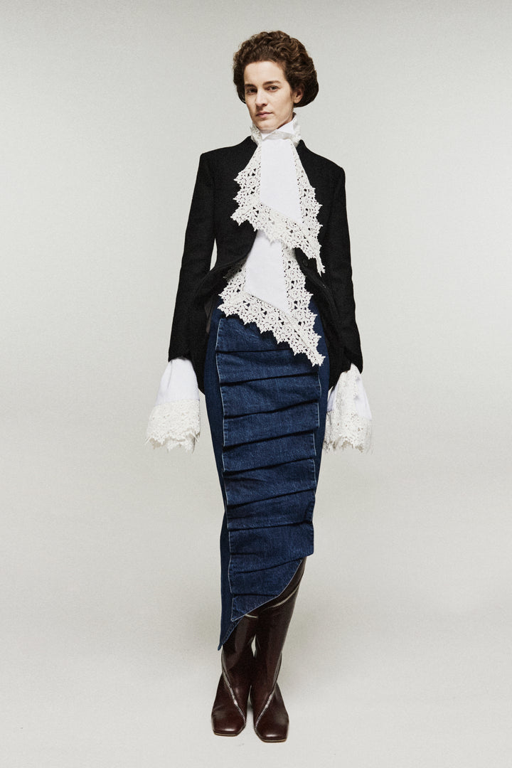 Victorian Style High Collar Top With Jabot White