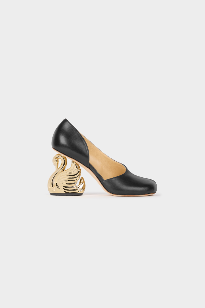 Vesper Shoes With Swan Heel Black