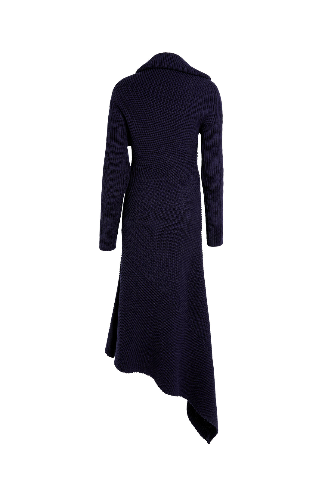 Knitted Patchwork Rib Dress With High Neck Navy