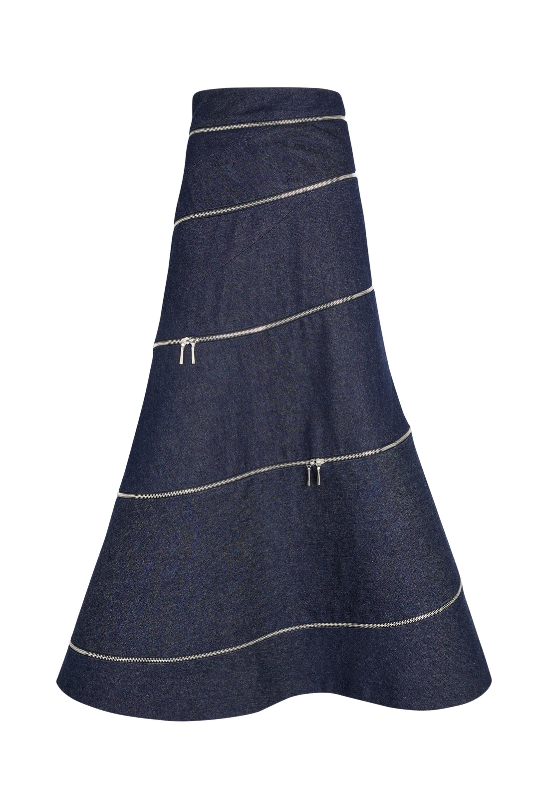 Denim High Waisted Multi Strap Skirt With Zips Indigo Rinse Wash