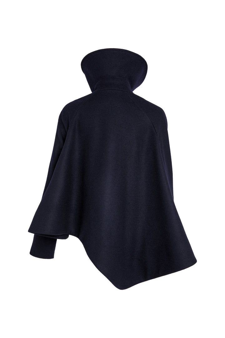 Flared Pea Coat With High Collar With Gold Buttons Navy