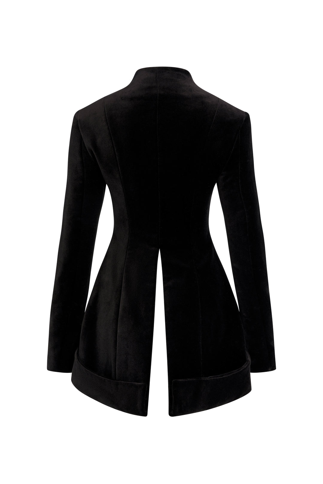 Round Neck Jacket With Collar At Hem Black