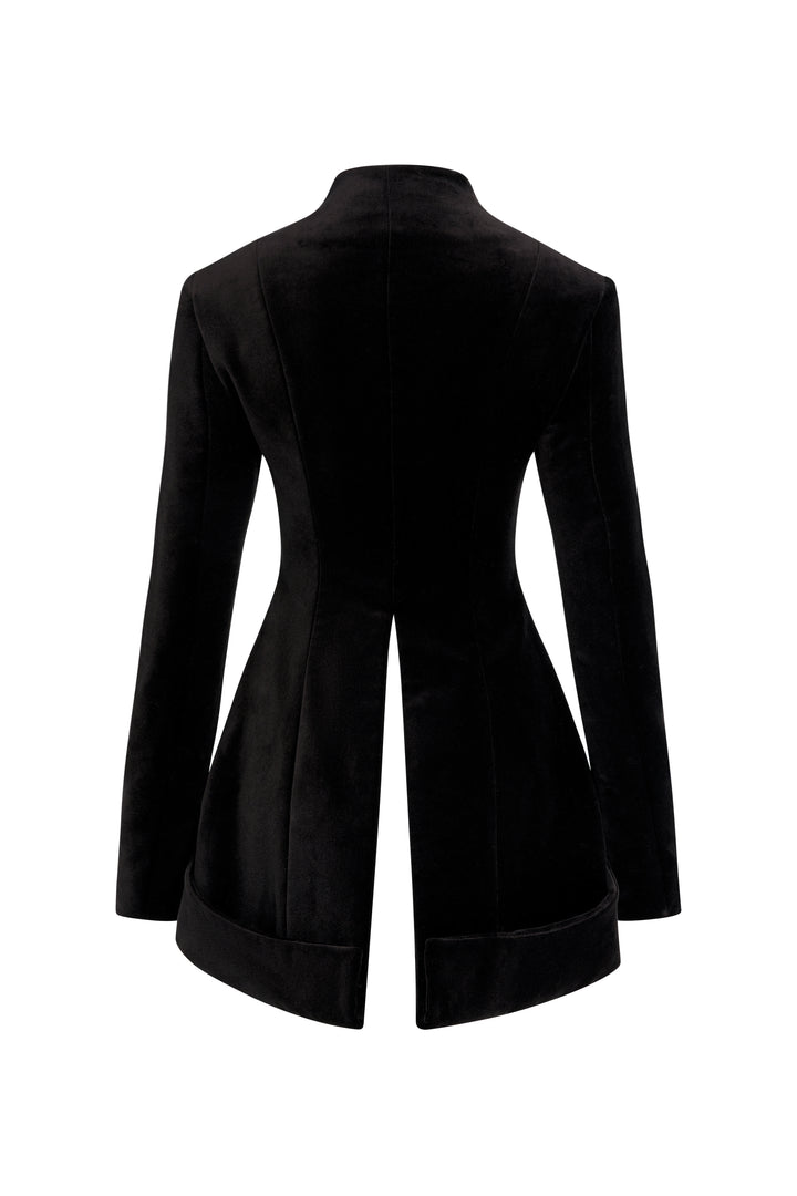 Round Neck Jacket With Collar At Hem Black