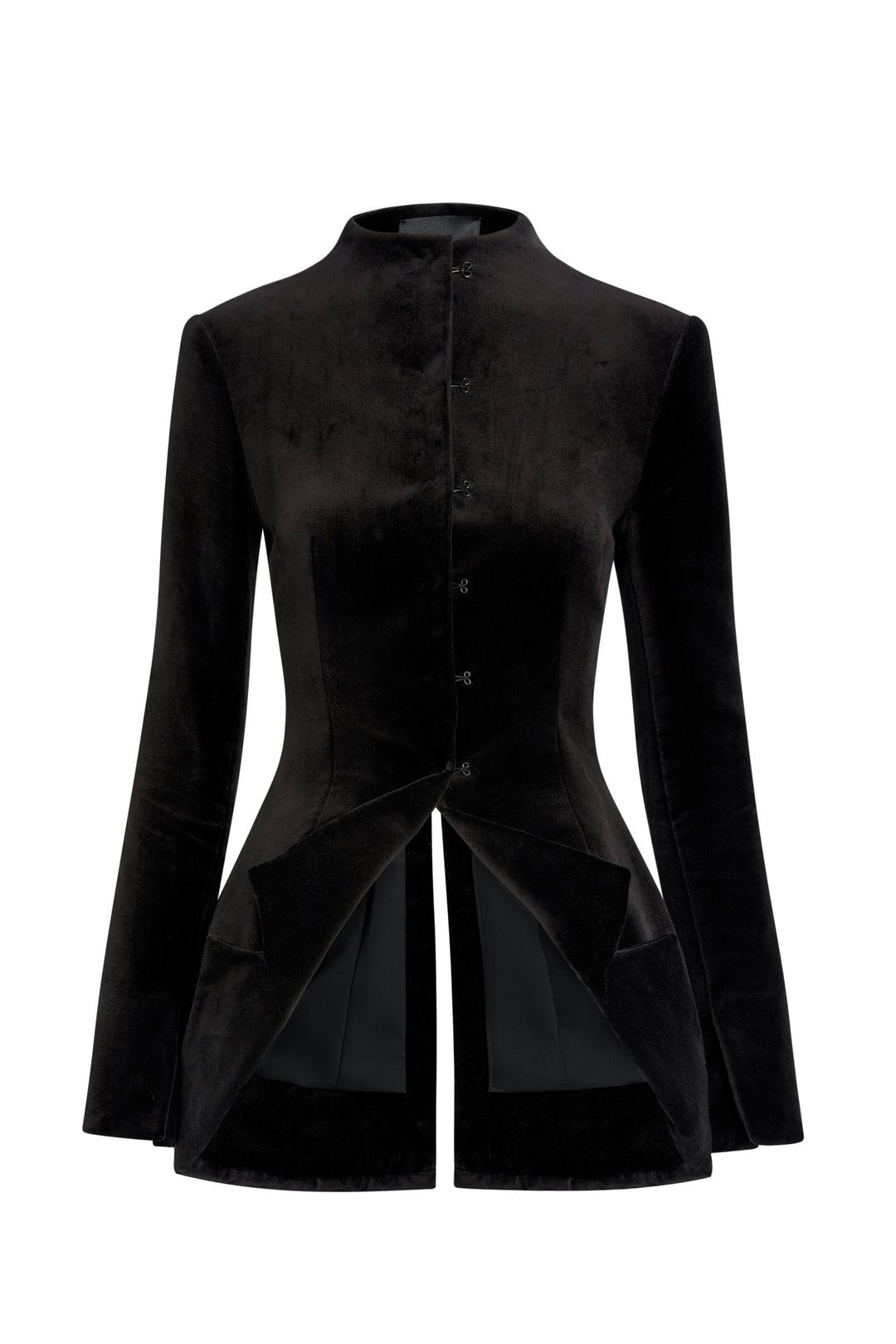 Round Neck Jacket With Collar At Hem Black